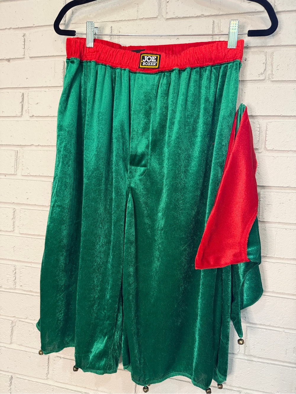 Joe Boxer Green Velvet Holiday Lounge Pants with Red Waistband and hat NWT